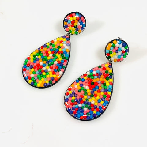 Rainbow Sprinkle Teardrop Drop Earrings