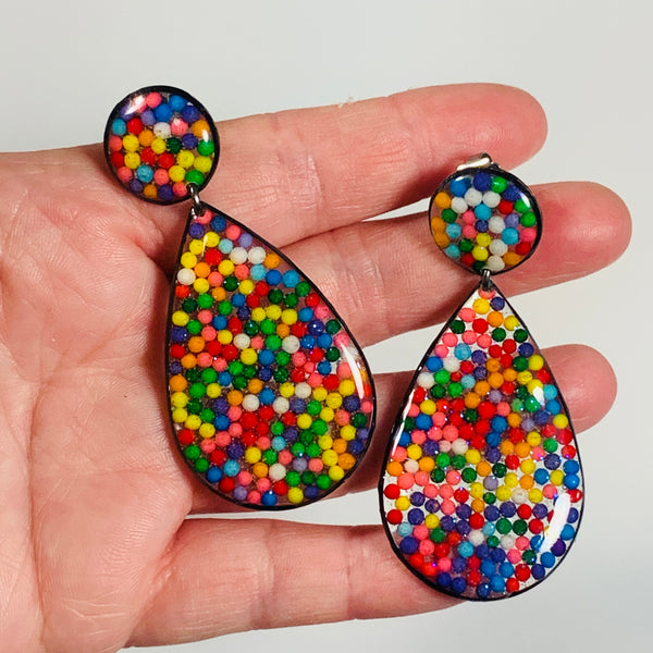 Rainbow Sprinkle Teardrop Drop Earrings